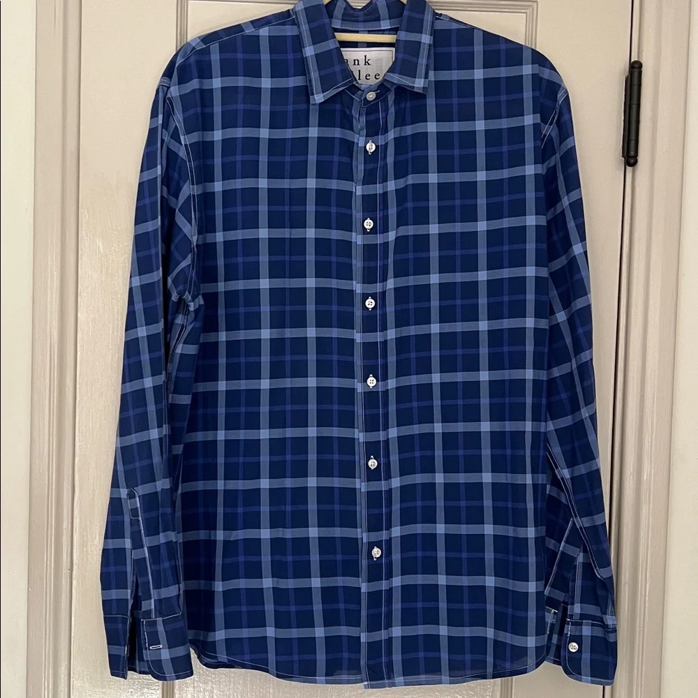 Frank & Eileen “Paul” Style Navy and Light Blue Checkered Shirt Medium - Picture 1 of 7